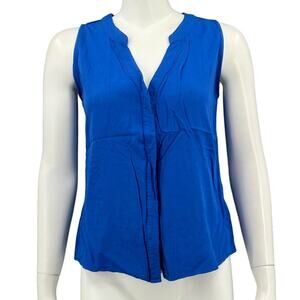 Escapada Top Womens Small Blue Hidden Button Up Sleeveless V-Neck Casual Summer